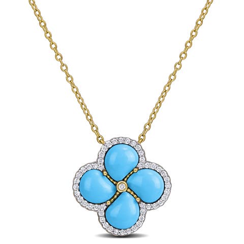 Lab-Created Gemstone & Diamond Clover Flower Necklace