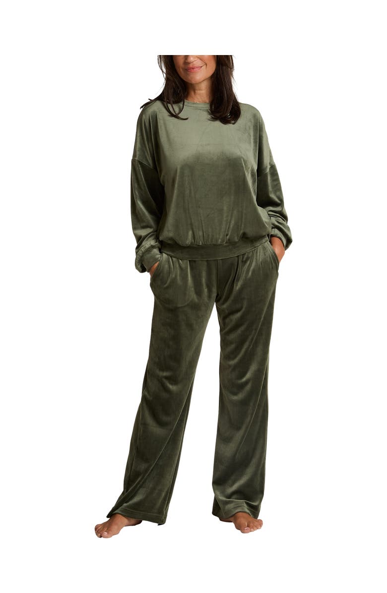 Hunkemöller Velvet Pyjama Set Long-Sleeve, Main, color, Climbing Ivy