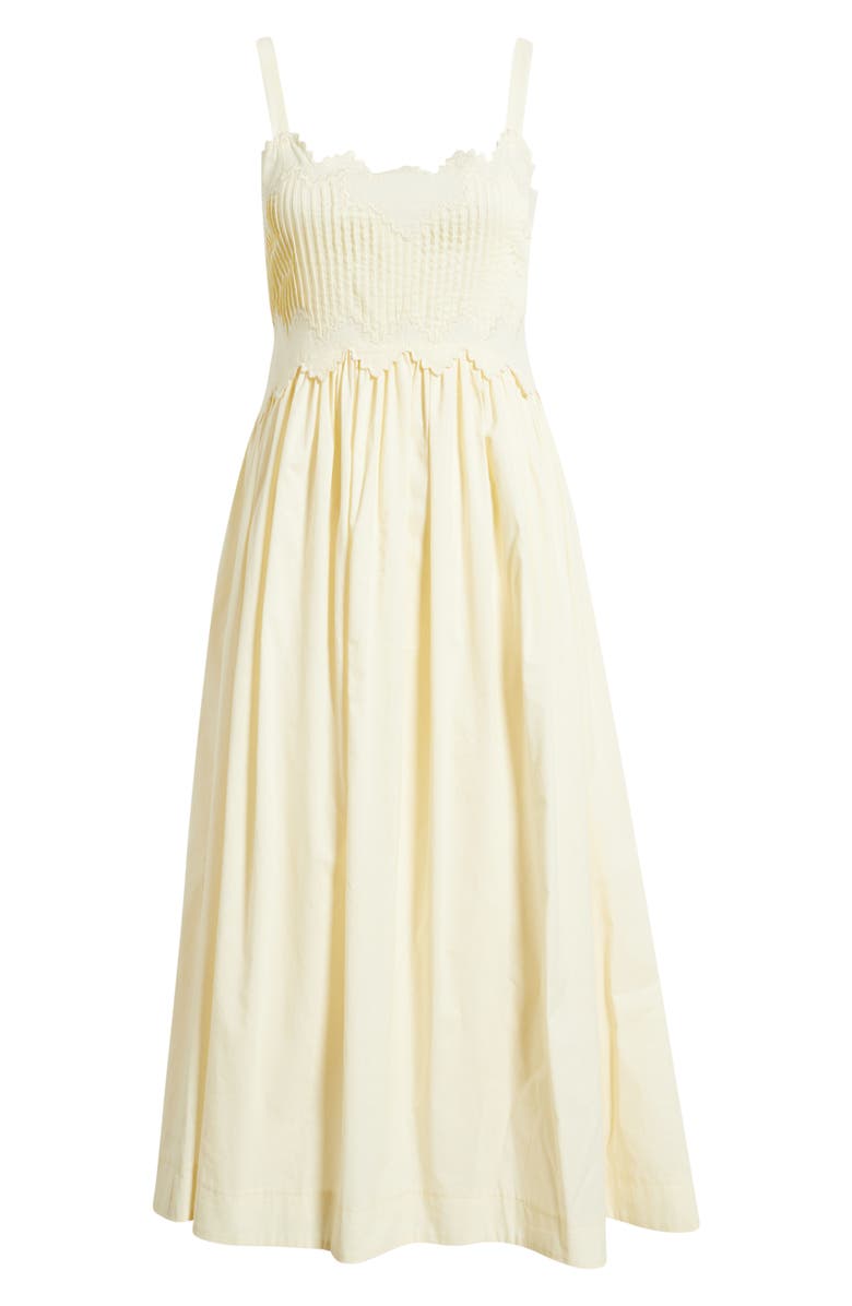 MOON RIVER Embroidered Sleeveless Cotton Midi Dress, Alternate, color, Butter Yellow