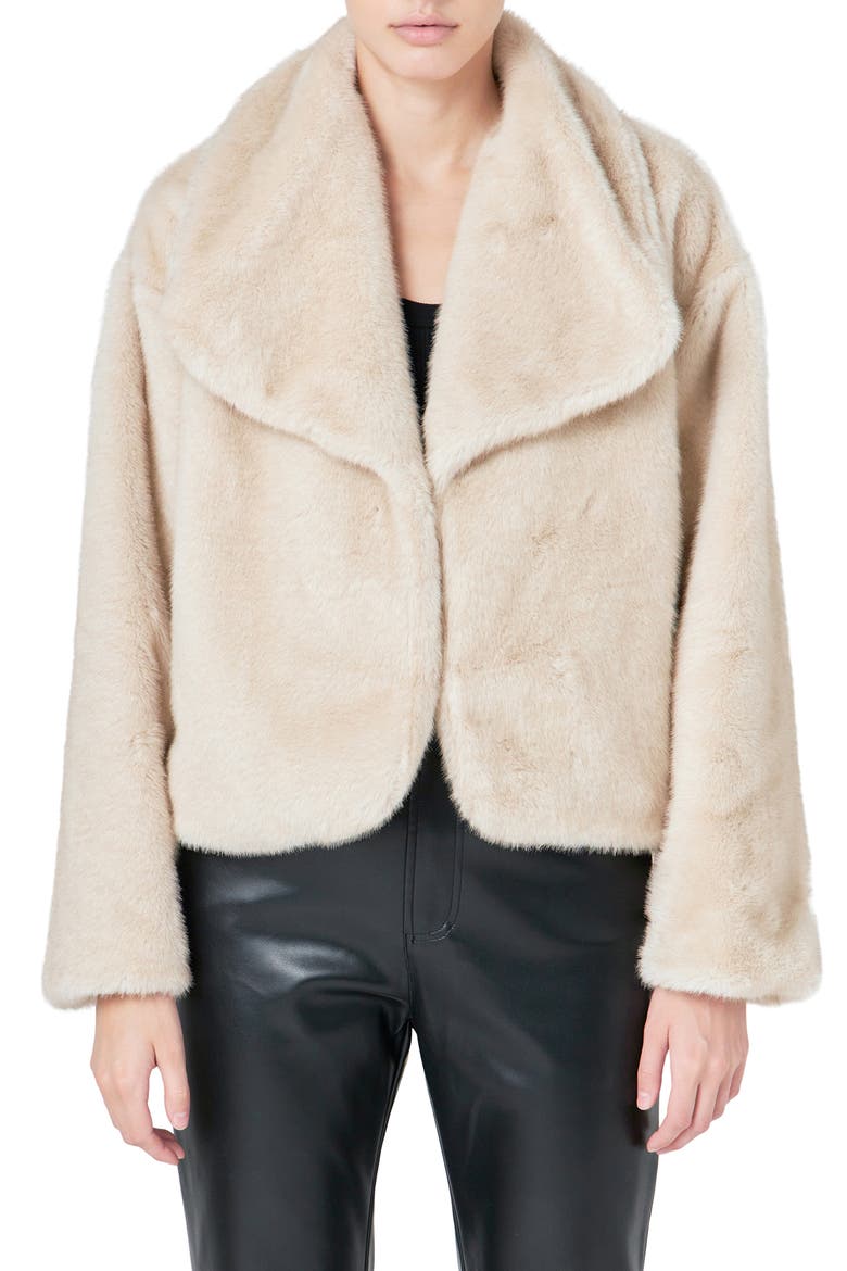 Oversize Lapel Faux Fur Jacket, Main, color, BEIGE