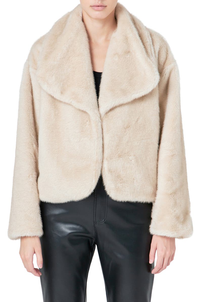 Endless Rose Oversize Lapel Faux Fur Jacket, Main, color, Beige