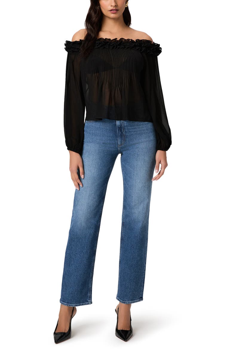 Casey Off the Shoulder Silk Top, Alternate, color, BLACK