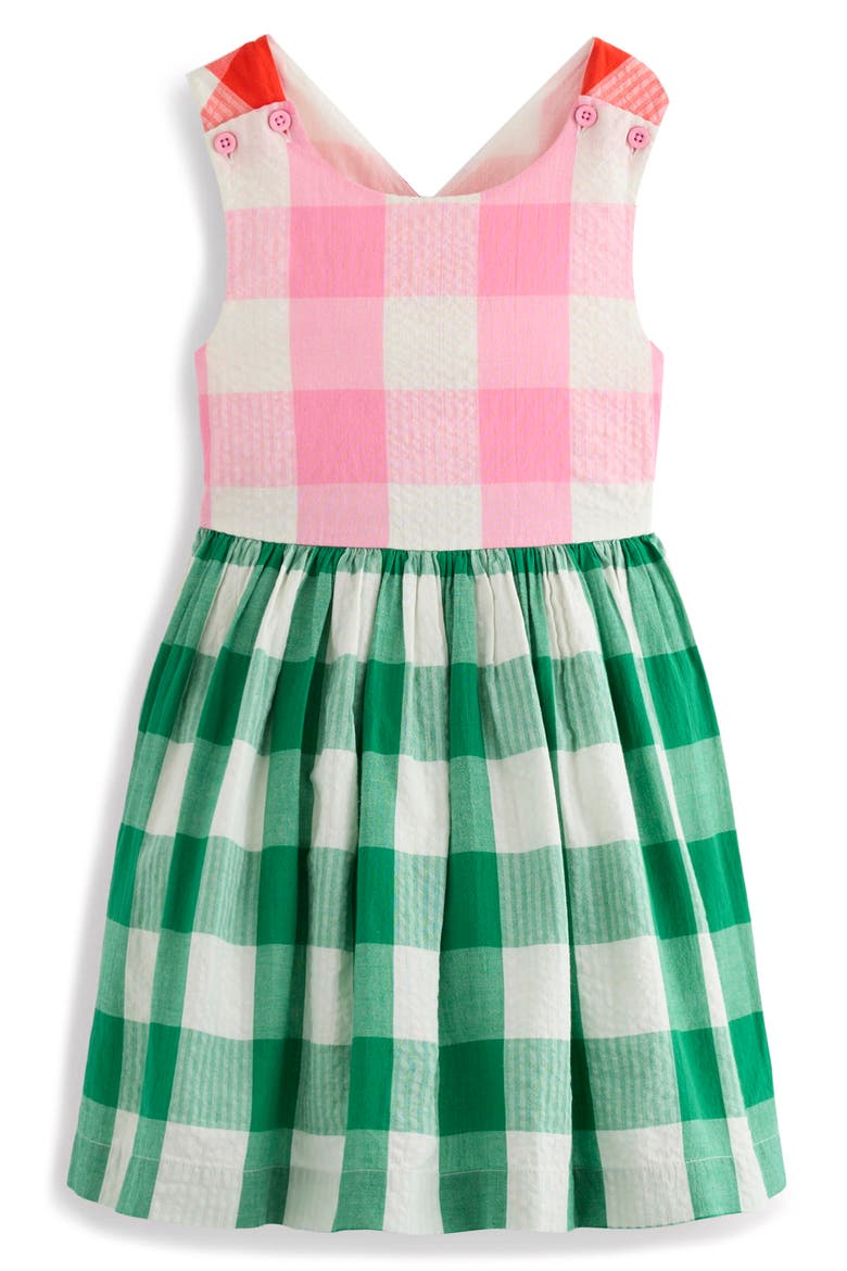 Kids' Harper Colorblock Plaid Cross Back Cotton Sundress, Main, color, GINGHAM HOTCHPOTCH