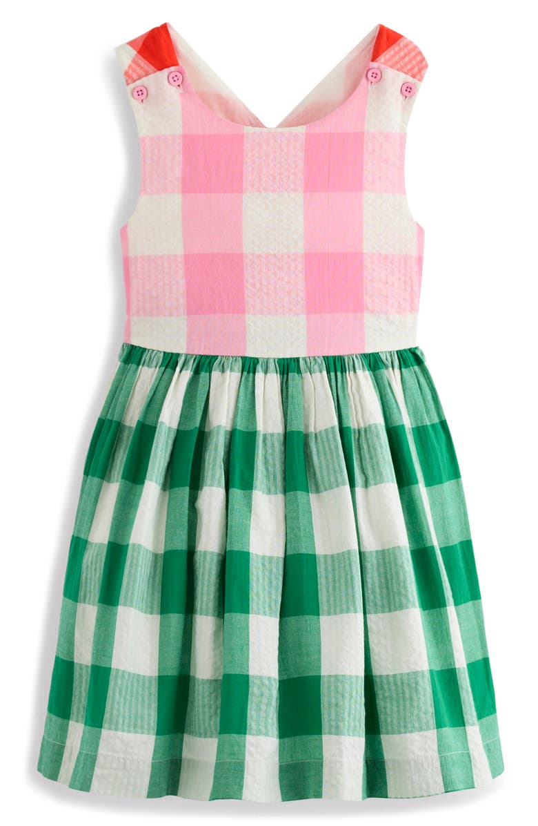 Mini Boden Kids' Harper Colorblock Plaid Cross Back Cotton Sundress, Main, color, Gingham Hotchpotch