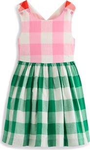 Mini Boden Kids' Harper Colorblock Plaid Cross Back Cotton Sundress