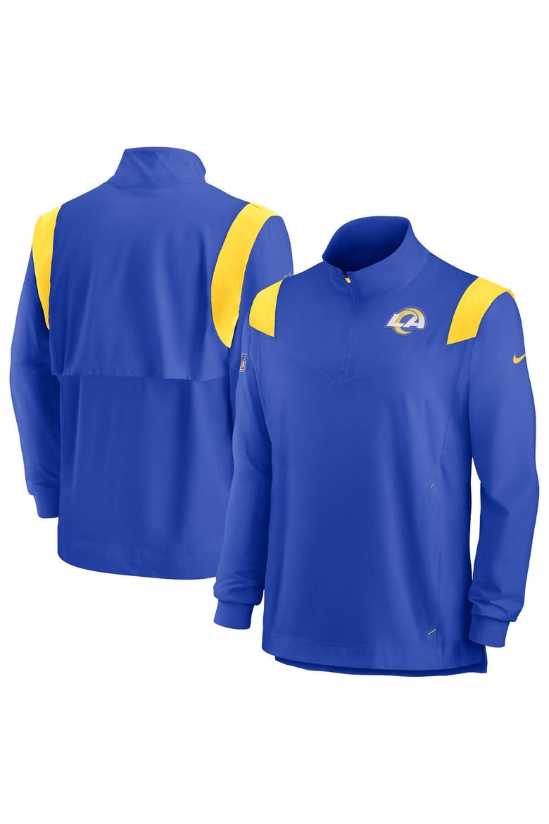 Men's Nike Royal Los Angeles Rams Sideline Coach Chevron Lockup Quarter-Zip Long Sleeve Top, Main, color, Royal