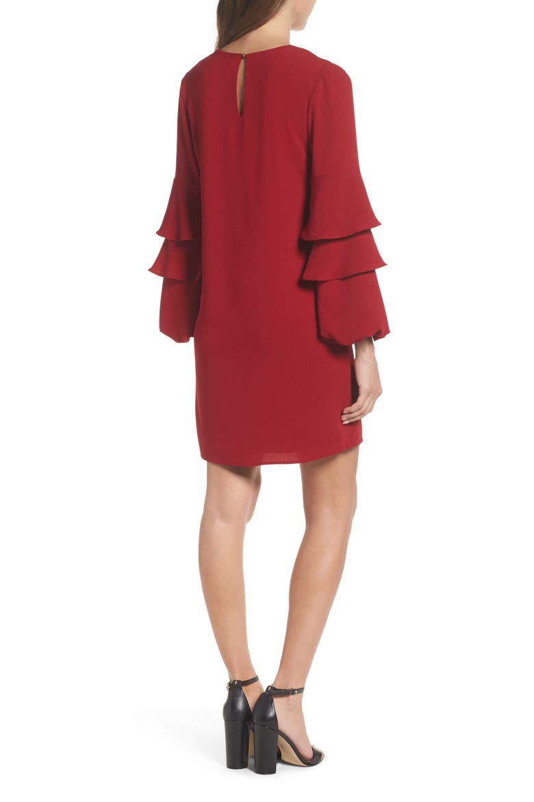 Tiered Ruffle Sleeve Dress, Alternate, color, GARNET