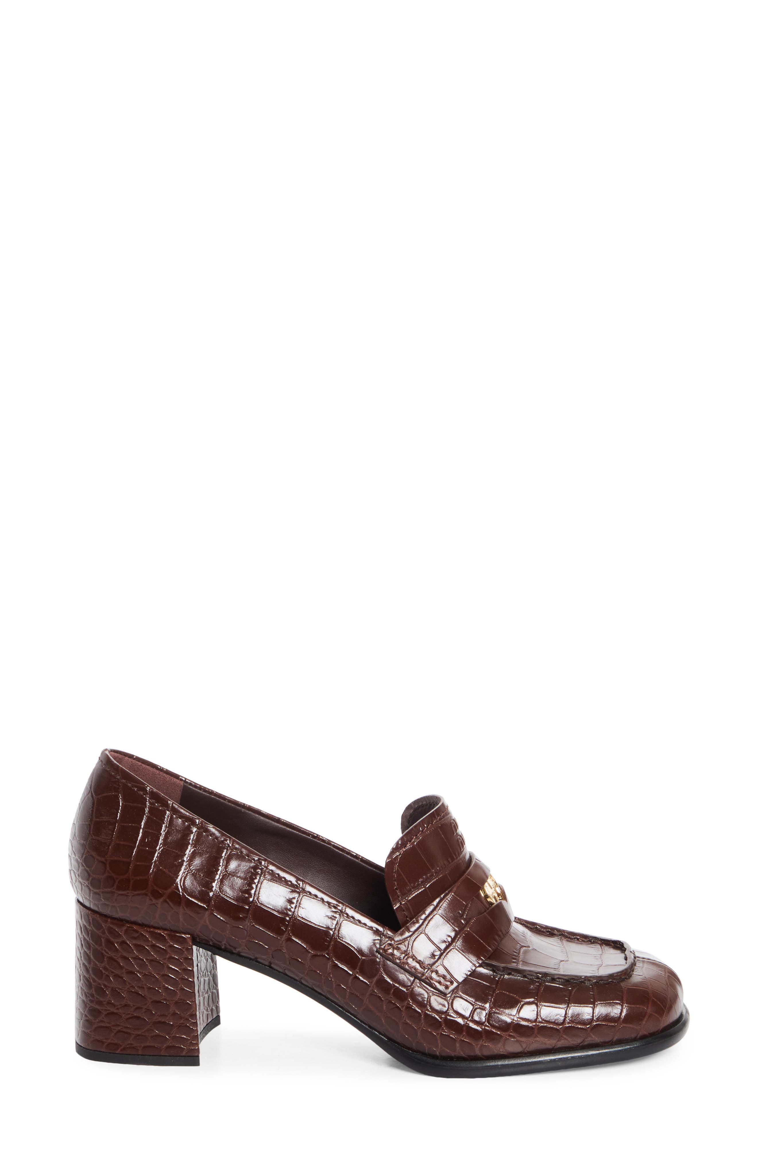 Croc Embossed Leather Loafer Pump, Alternate, color, CACAO