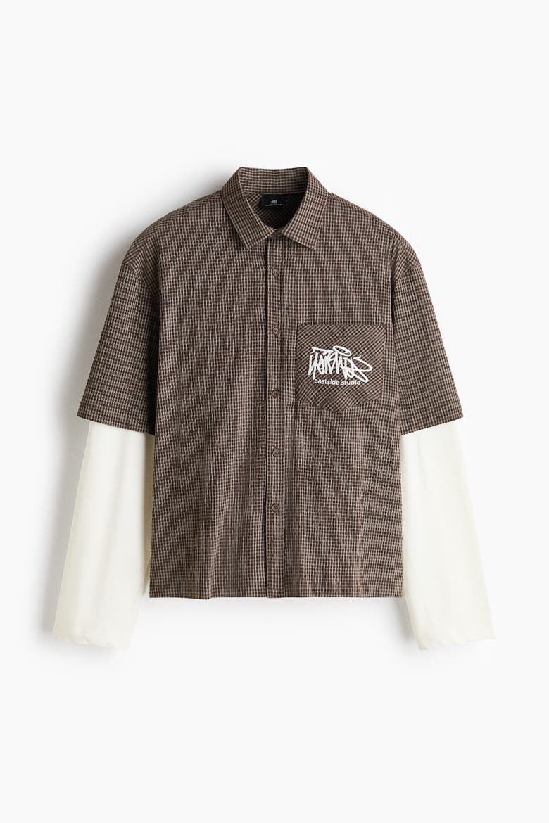 Relaxed-Fit Layered Shirt, Alternate, color, Dark brown/checked