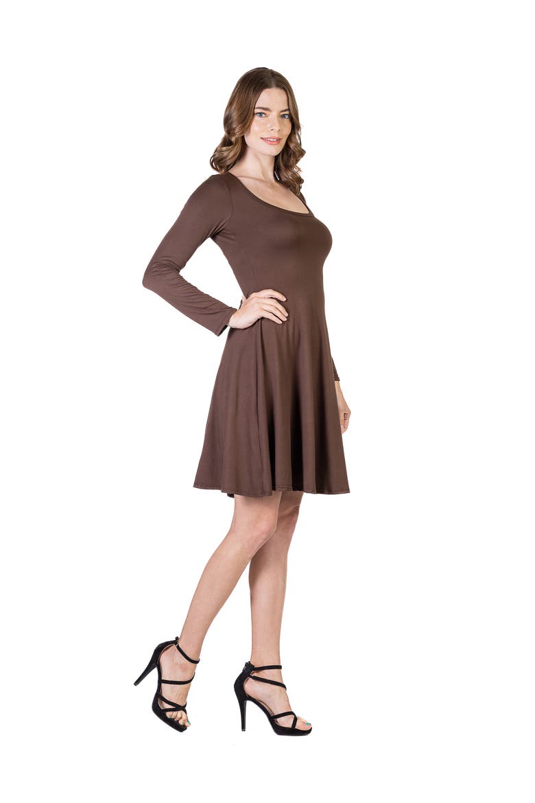 Classic Long Sleeve Flared Mini Dress, Alternate, color, Brown