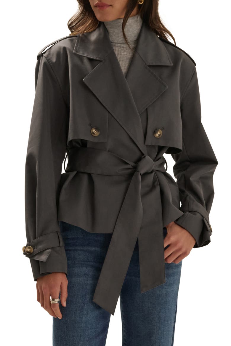 The Cropped Charles Trench Coat, Main, color, DARK CHARCOAL