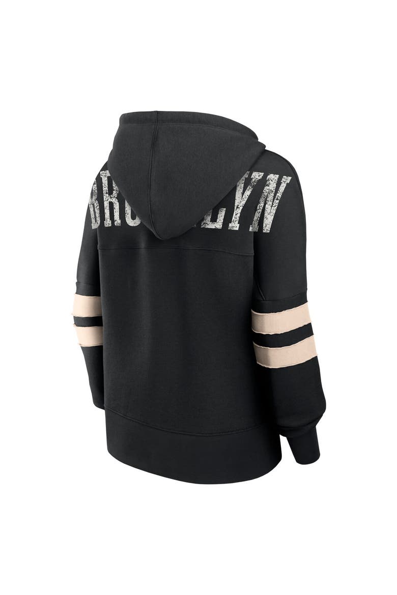 Women's Fanatics Black Brooklyn Nets Bold Move Dolman V-Neck High Hip Hoodie, Alternate, color, Black