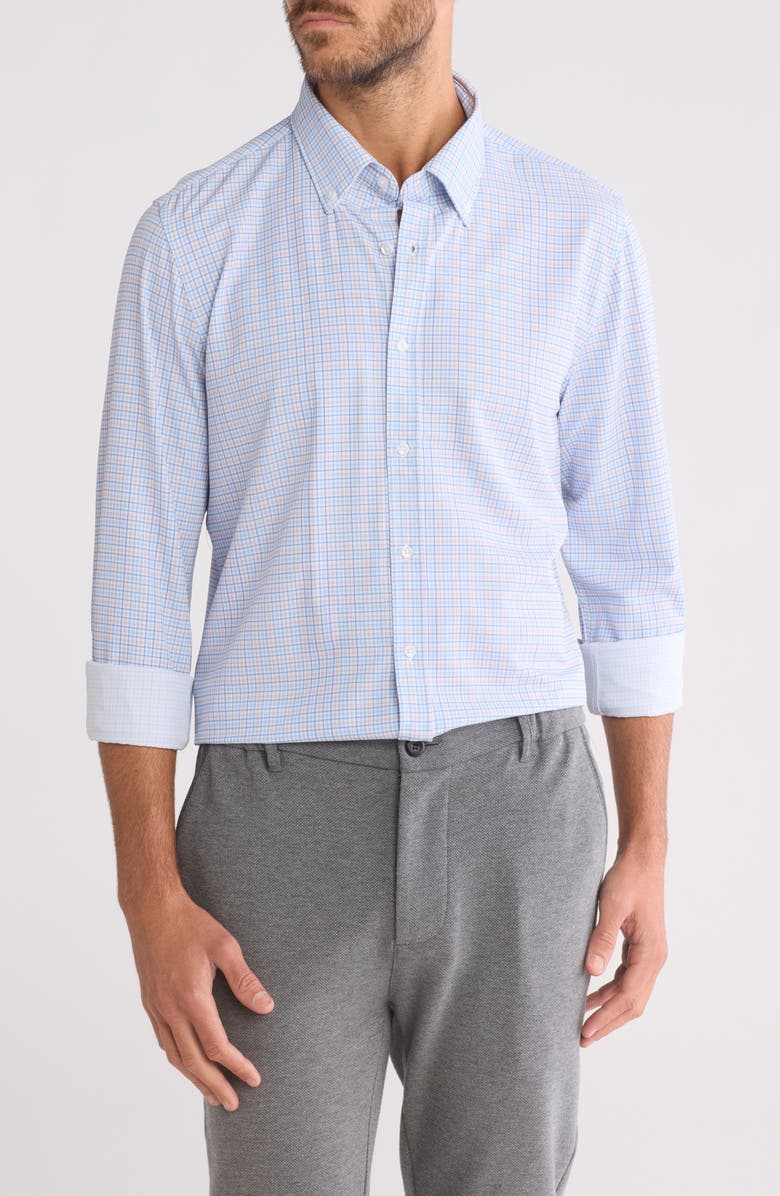 DENIM AND FLOWER Plaid Tech Button-Down Shirt, Main, color, White/ Blue