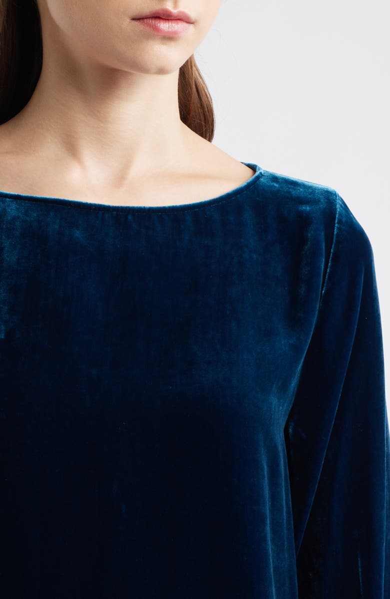 Eileen Fisher Ballet Neck Flare Sleeve Velvet Top, Alternate, color, Atlantis