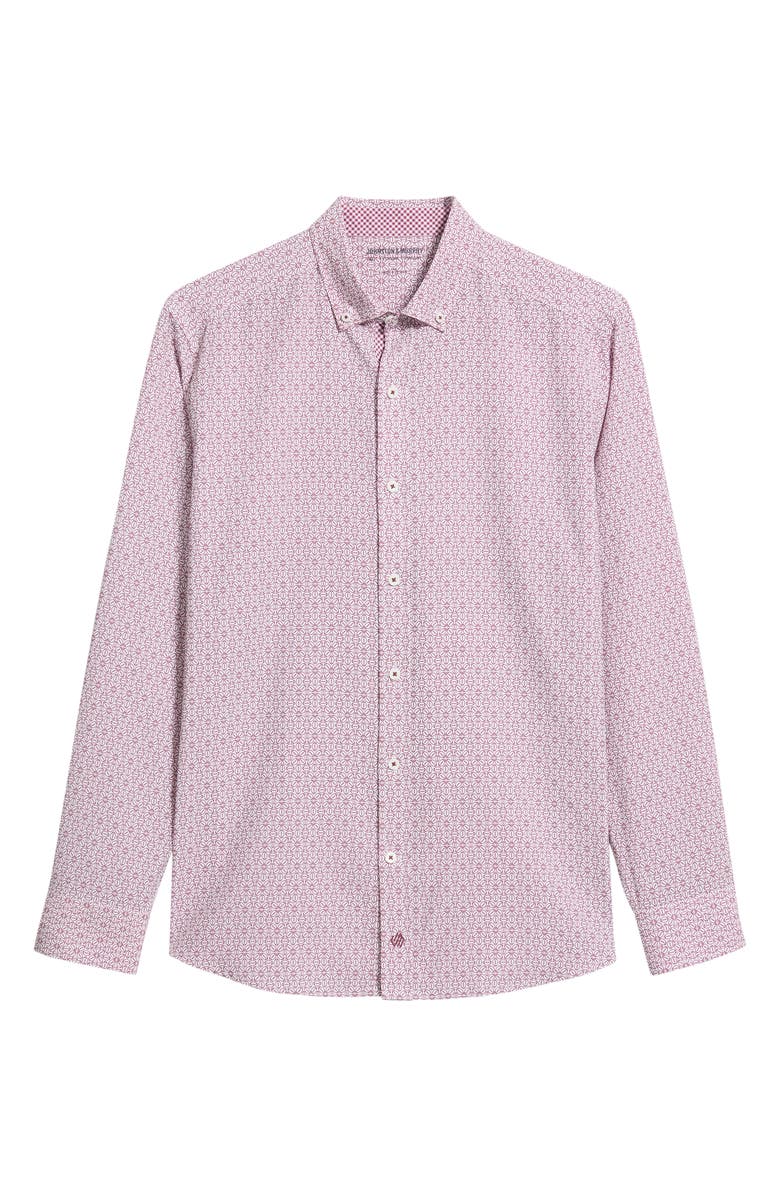 Johnston & Murphy XC+<sup>™</sup> Football Print Performance Button-Down Shirt, Main, color, Burgundy