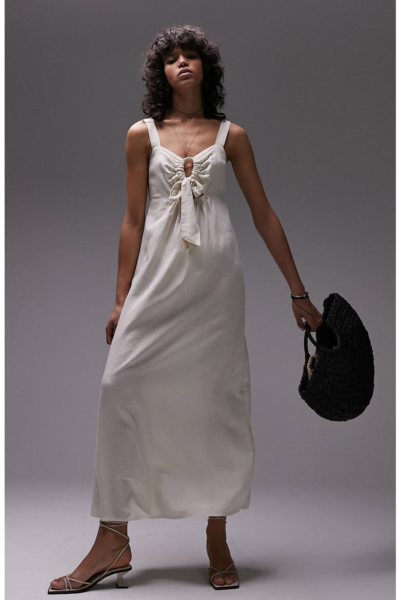 Tie Front Sleeveless Midi Dress, Main, color, CREAM