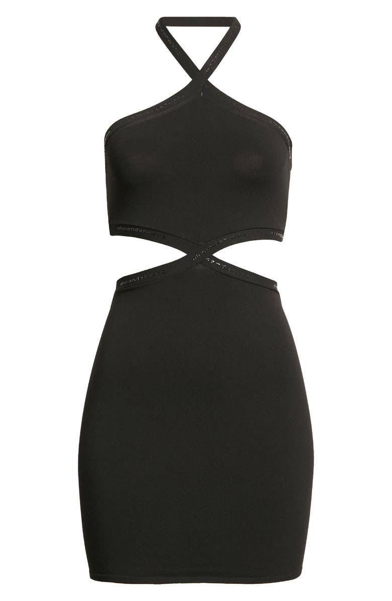 Alexander Wang Crisscross Logo Tape Cutout Halter Neck Body-Con Dress, Alternate, color, 