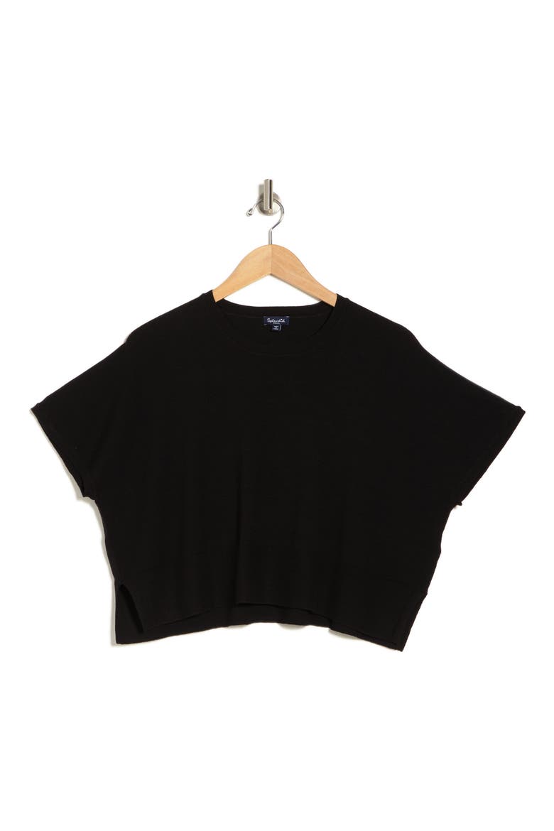 Jette Short Sleeve Crop Sweater, Alternate, color, BLACK