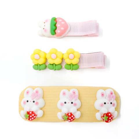 3pc Hair Clip Set - Bunny Garden Trio