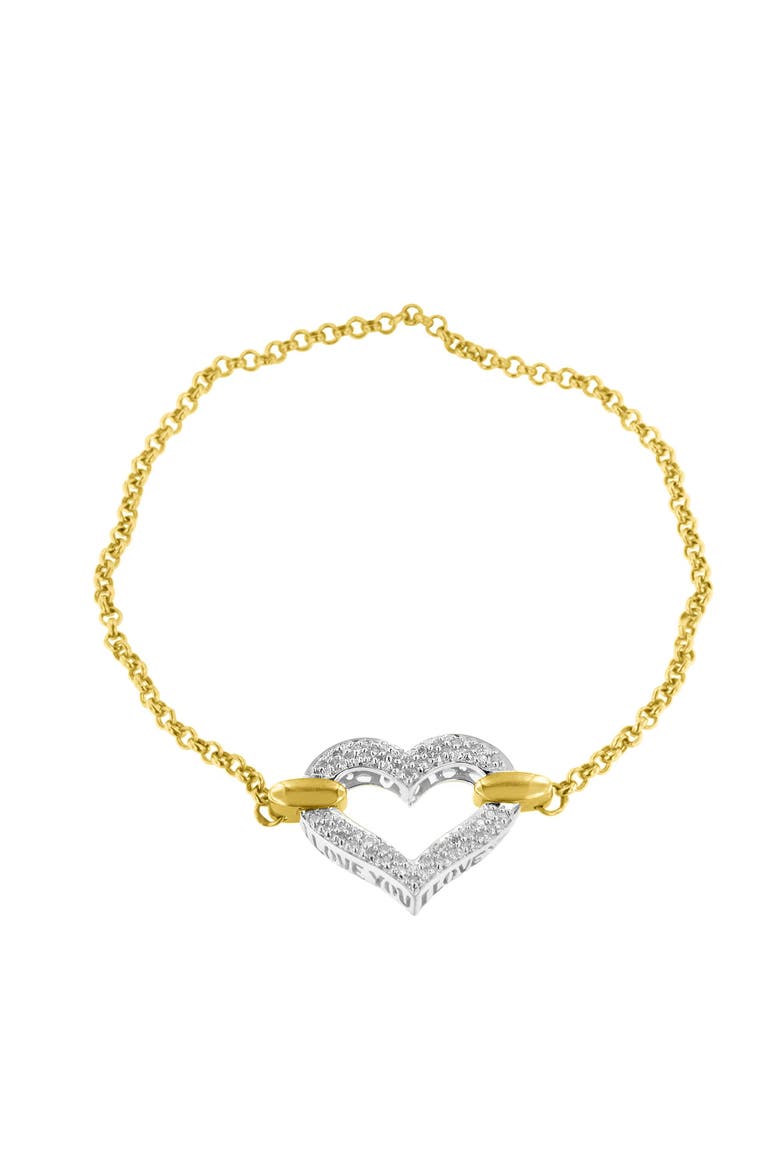 10K Two Tone Gold 1/4 Cttw Diamond Encrusted Heart Charm Bracelet, Alternate, color, Yellow