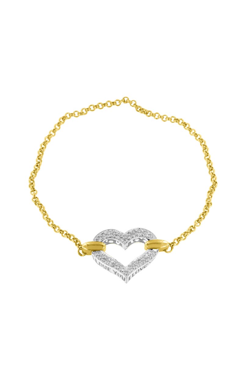 Haus of Brilliance 10K Two Tone Gold 1/4 Cttw Diamond Encrusted Heart Charm Bracelet, Alternate, color, Yellow