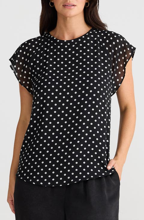 Boulevard Polka Dot Cap Sleeve Top