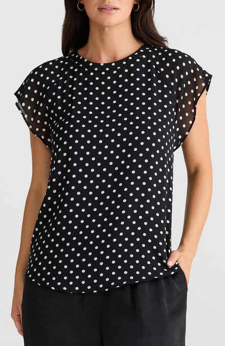 Brave+True Boulevard Polka Dot Cap Sleeve Top