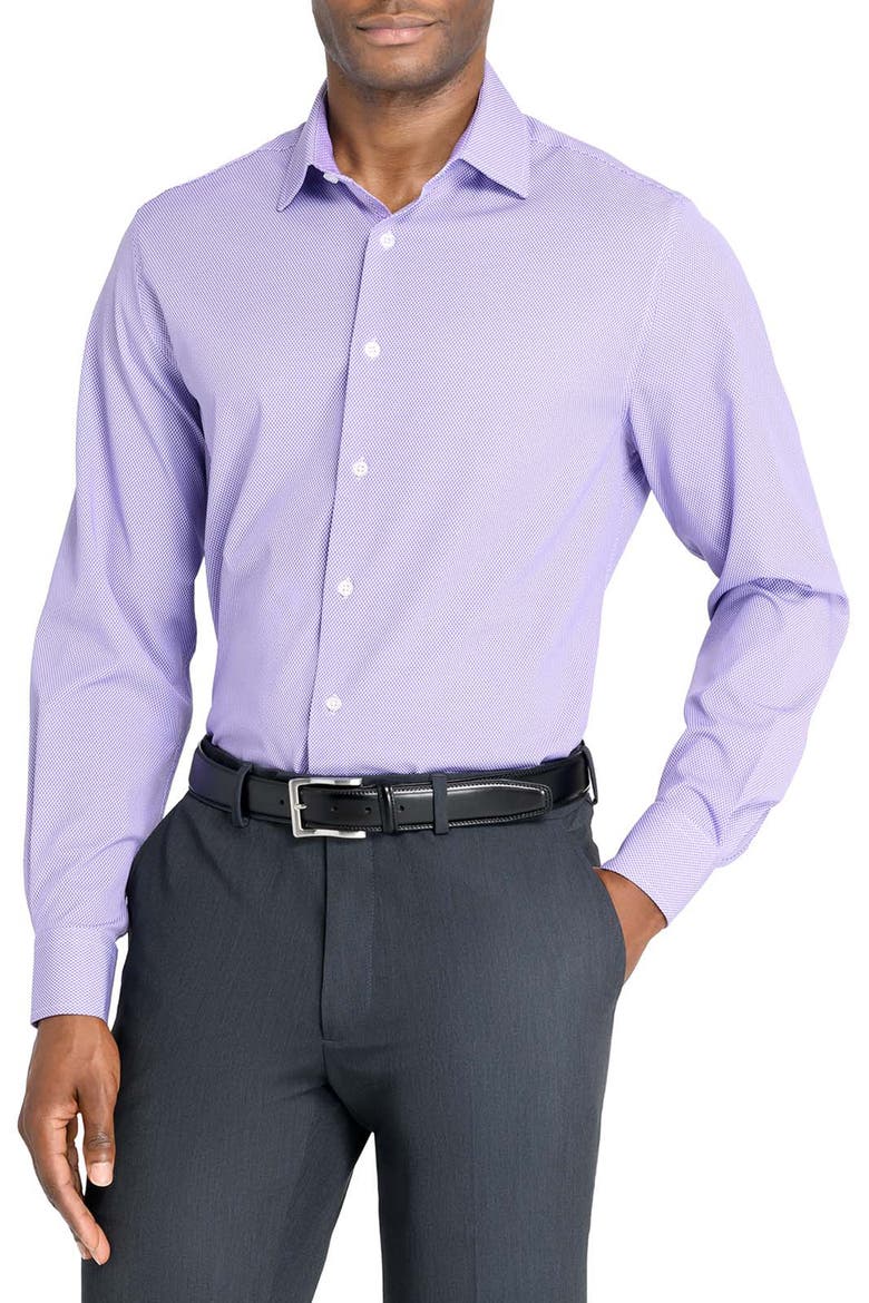 Slim Fit Geometric Print Performance Dress Shirt, Main, color, VIOLET