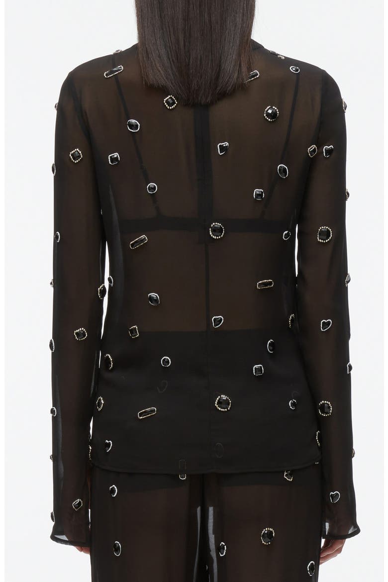 Embellished Silk Chiffon Long Sleeve Top, Alternate, color, BLACK