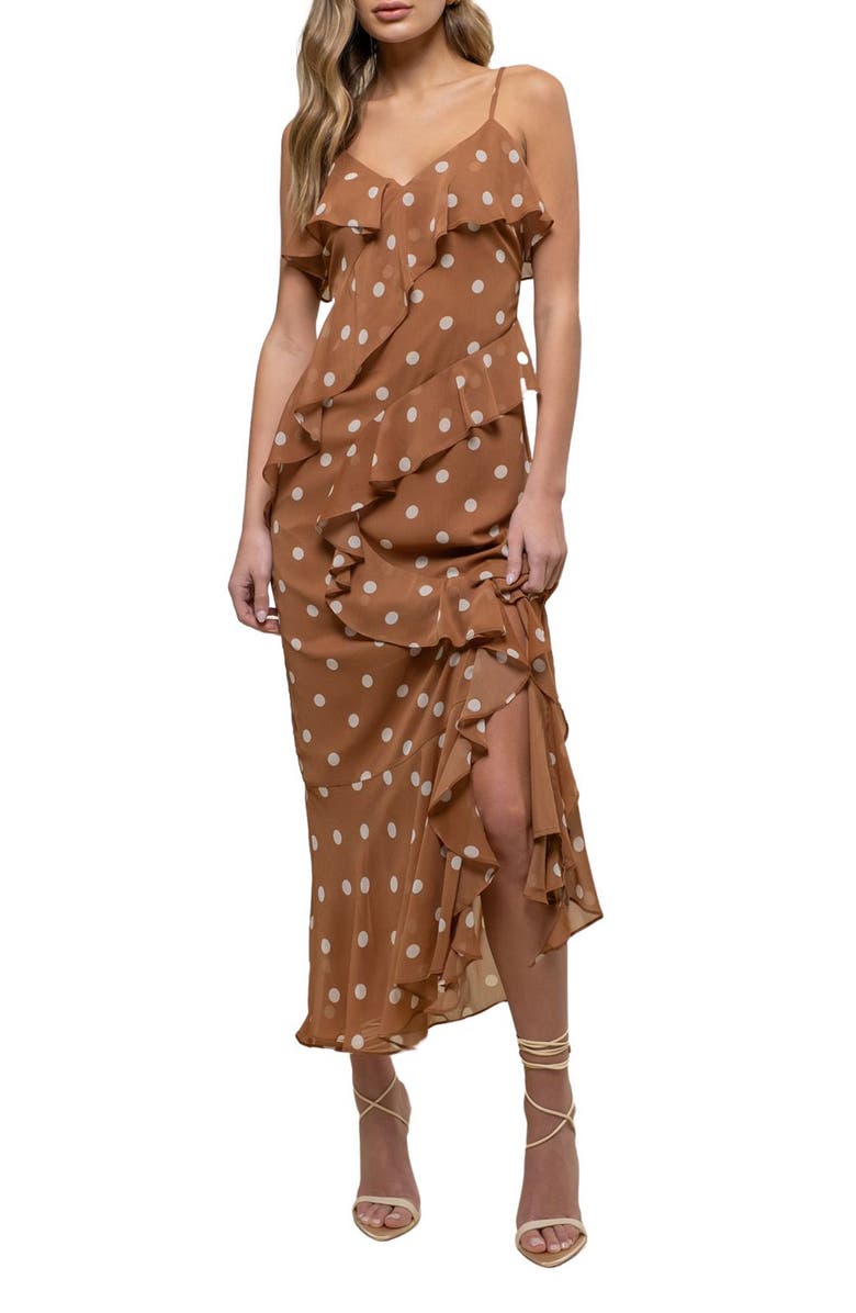 Bellissa Ruffle Bust Maxi Dress Polka Dot Red