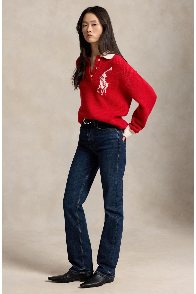 Wool Polo Sweater, Alternate, color, RL2000 RED/ CREAM