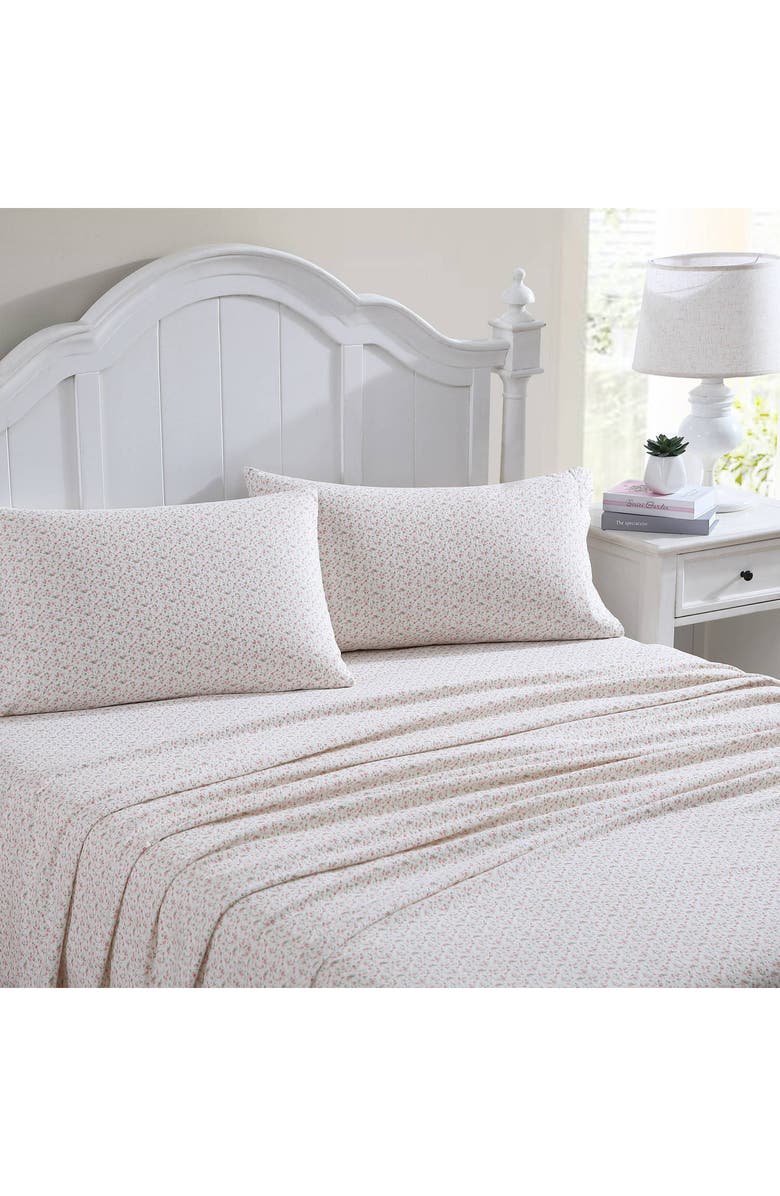 Laura Ashley Evie Cotton Flannel Sheet Set, Alternate, color, Lt-Pastel Pink