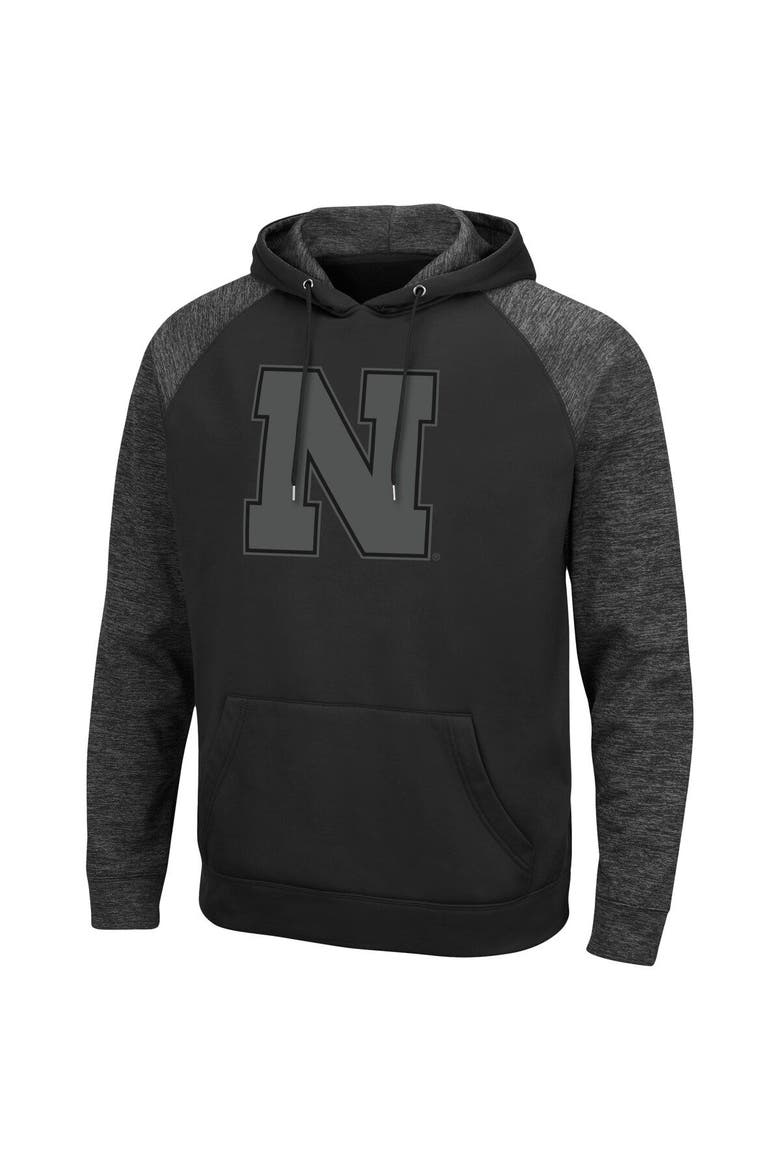 Men's Colosseum Black Nebraska Huskers Blackout 3.0 Tonal Raglan Pullover Hoodie, Alternate, color, Black