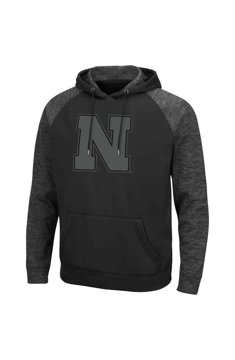 COLOSSEUM Men's Colosseum Black Nebraska Huskers Blackout 3.0 Tonal Raglan Pullover Hoodie, Alternate, color, 