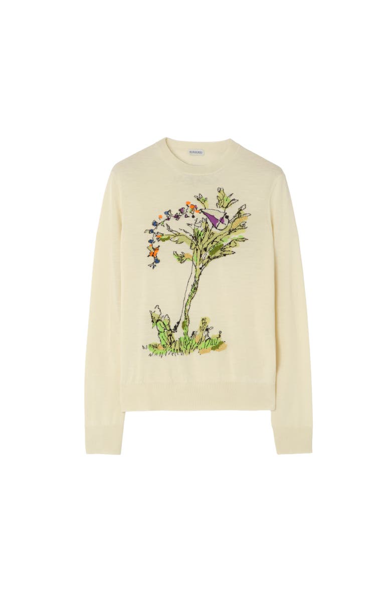 Burberry Wool Silk Brave Little Tree Sweater, Alternate, color, Ecru Beige