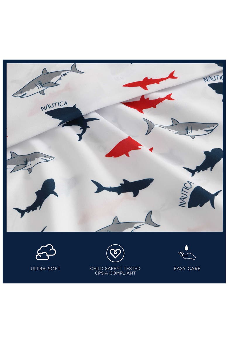 Branson Sharks Microfiber Sheet Set, Alternate, color, NAVY SEAS/ RED