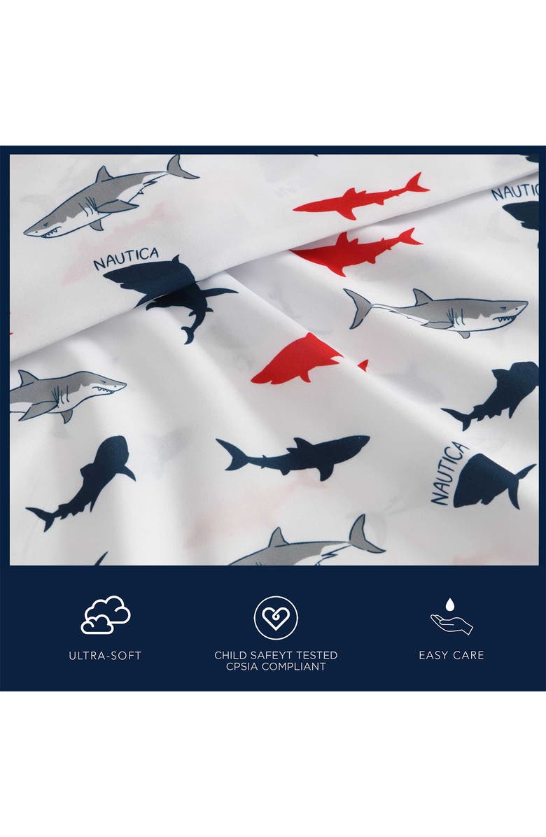 Nautica Branson Sharks Microfiber Sheet Set, Alternate, color, Navy Seas/ Red
