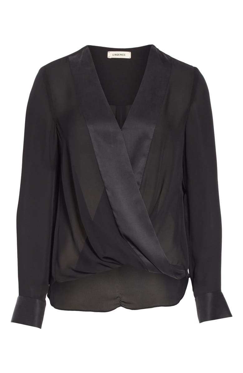 L'AGENCE Kyla Draped Silk Surplice Blouse, Alternate, color,