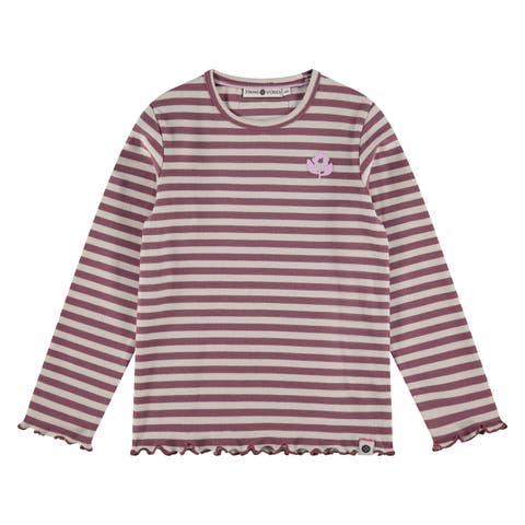 Lettuce Edge Ribbed Striped Long Sleeve Shirt