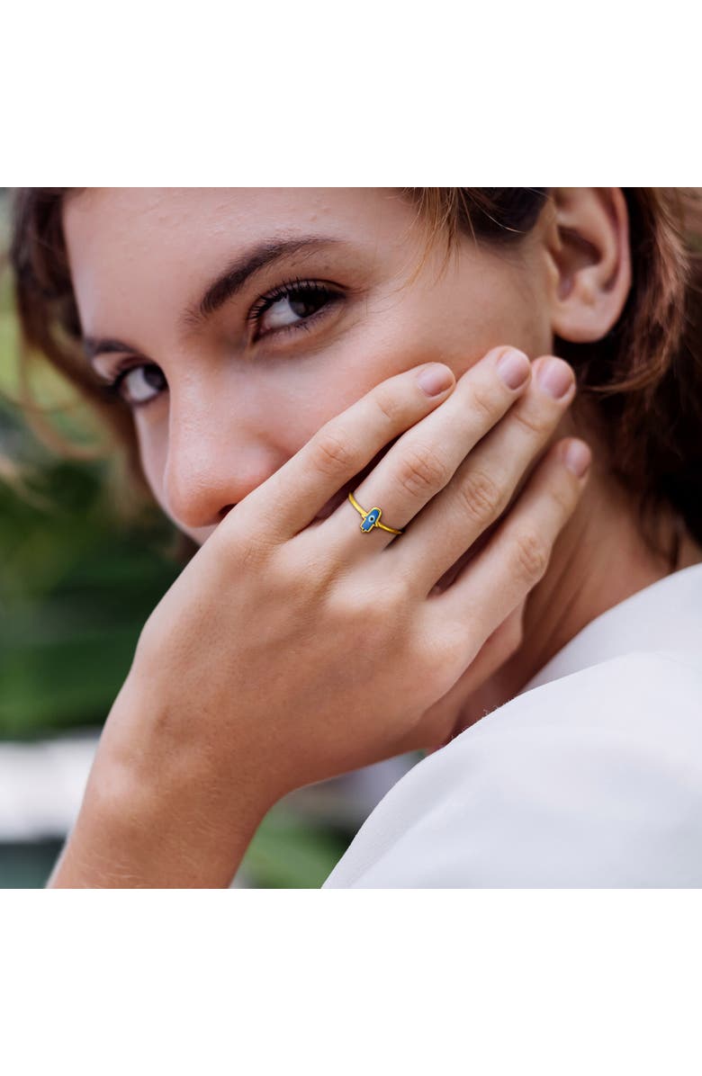 Julianna B. Turquoise & White Enamel Hamsa Ring 14k Gold, Alternate, color, Turquoise