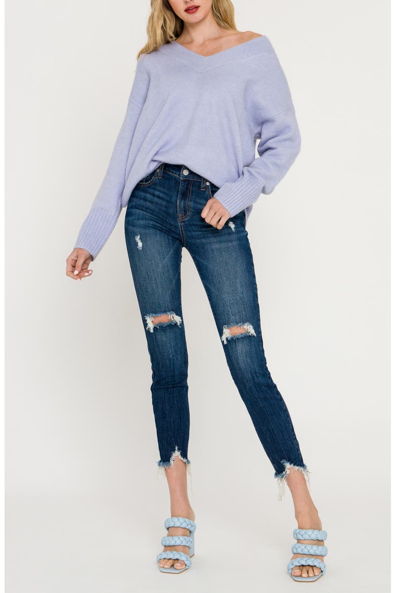 V-Neck Long Sleeve Sweater, Alternate, color, BLUE