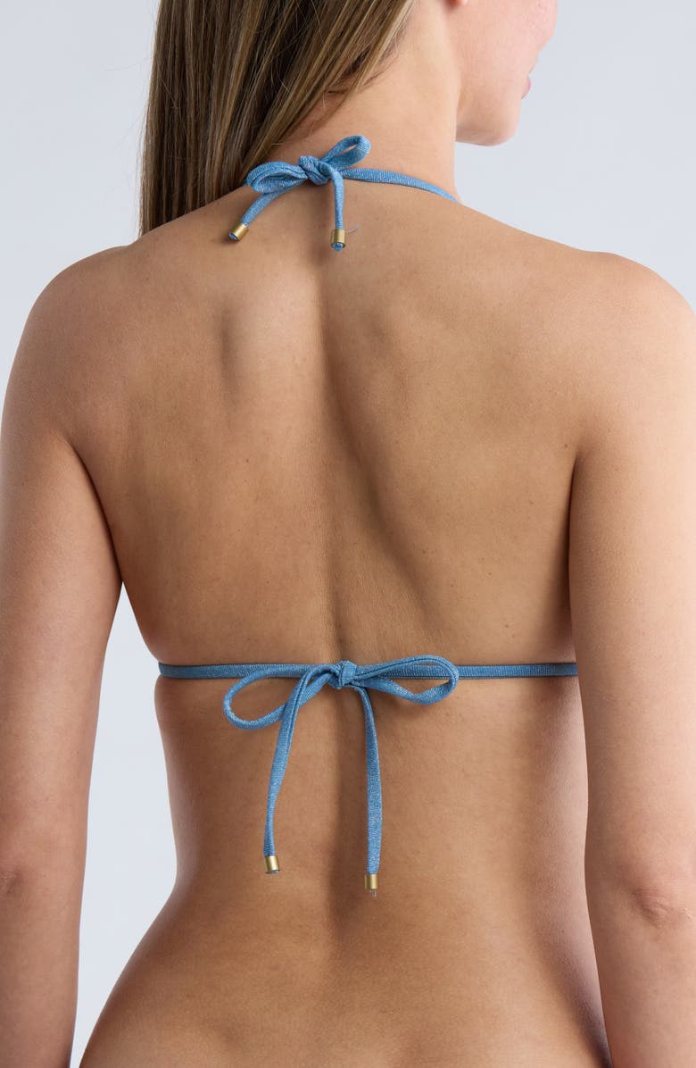 Vitamin A<sup>®</sup> Cosmo Ring Detail Metallic Triangle Bikini Top, Alternate, color, Ocean