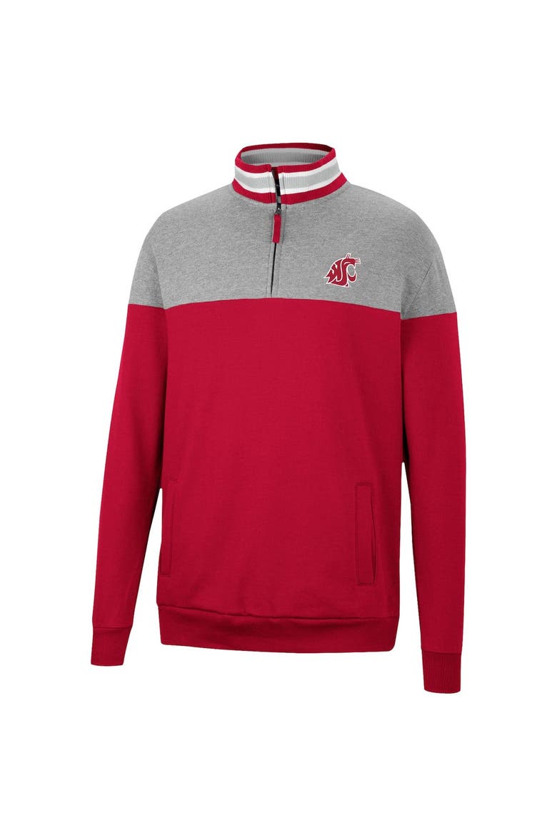 Men's Colosseum Heathered Gray/Cardinal Washington State Cougars Be the Ball Quarter-Zip Top, Alternate, color, Crimson