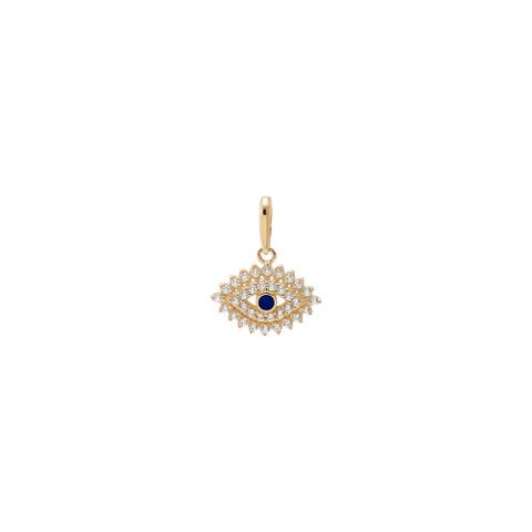 CZ & Sapphire Blue Evil Eye Charm 14K