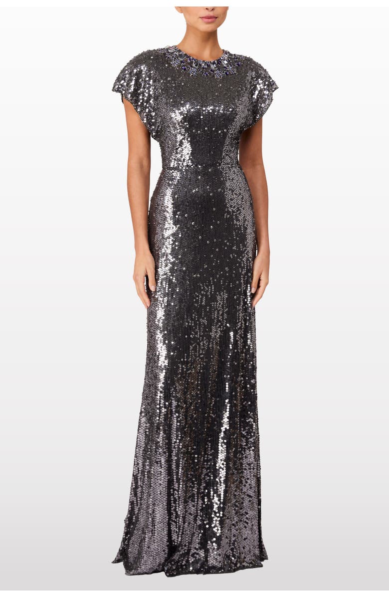 Jenny Packham Odisha Sequinned Gown, Alternate, color, Shadow Grey
