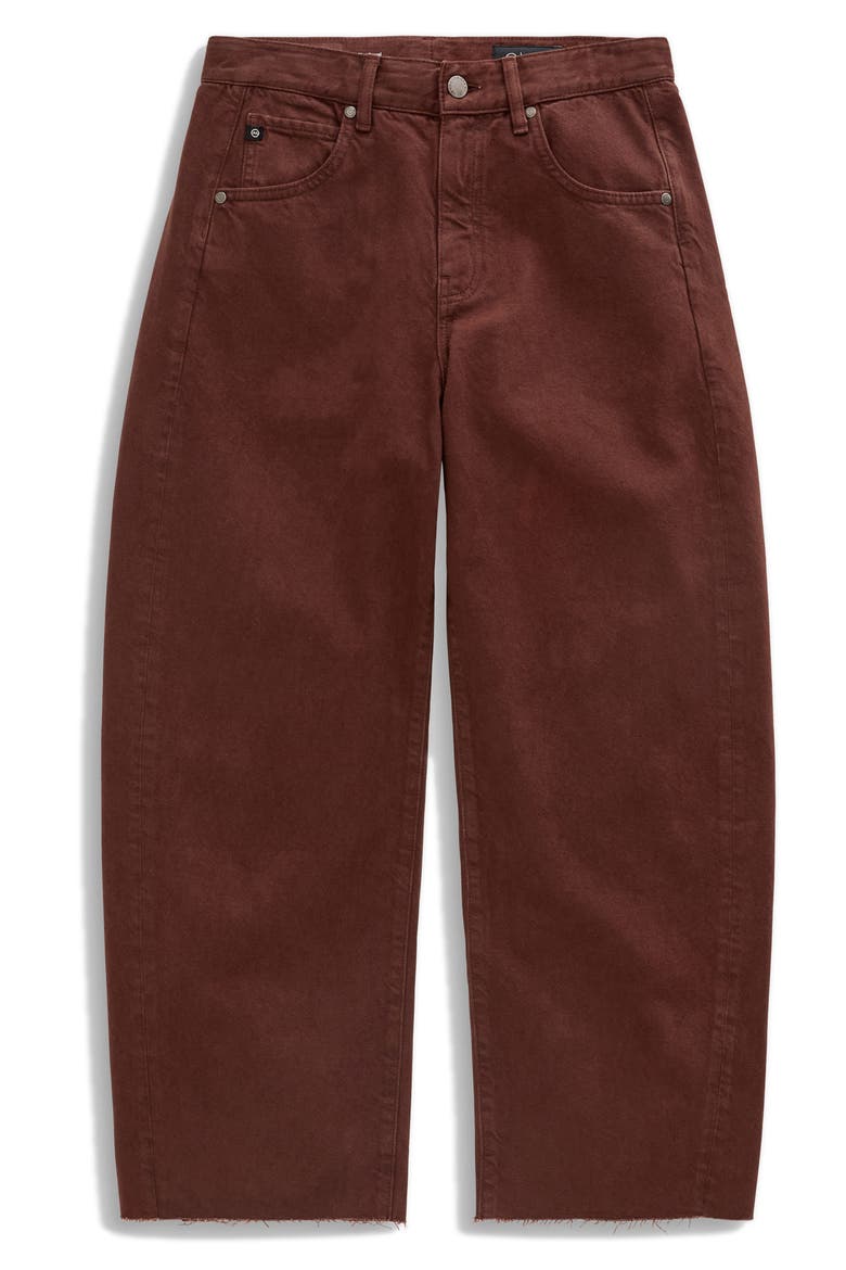 Hattie Raw Hem High Waist Crop Barrel Jeans, Alternate, color, CHESTNUT