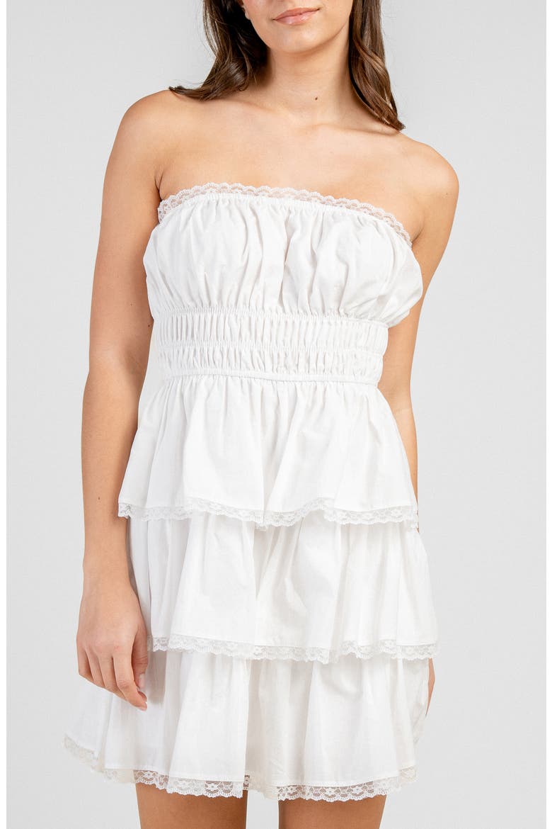 Tiered Cotton Poplin Strapless Minidress, Alternate, color, IVORY