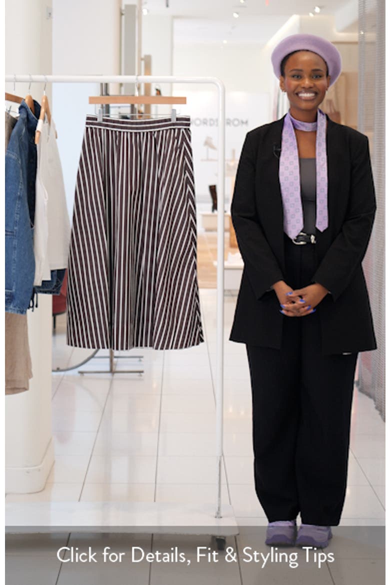 Stripe Cotton Poplin A-Line Midi Skirt video