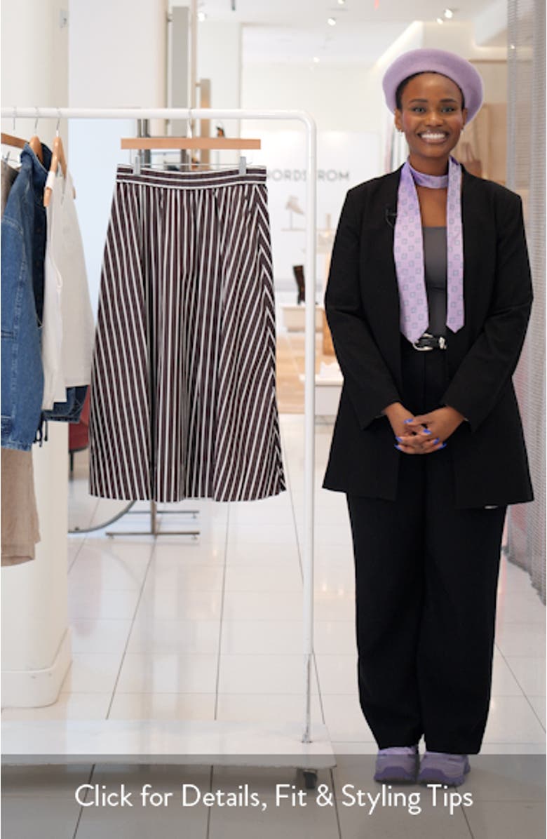 Stripe Cotton Poplin A-Line Midi Skirt, sales video thumbnail