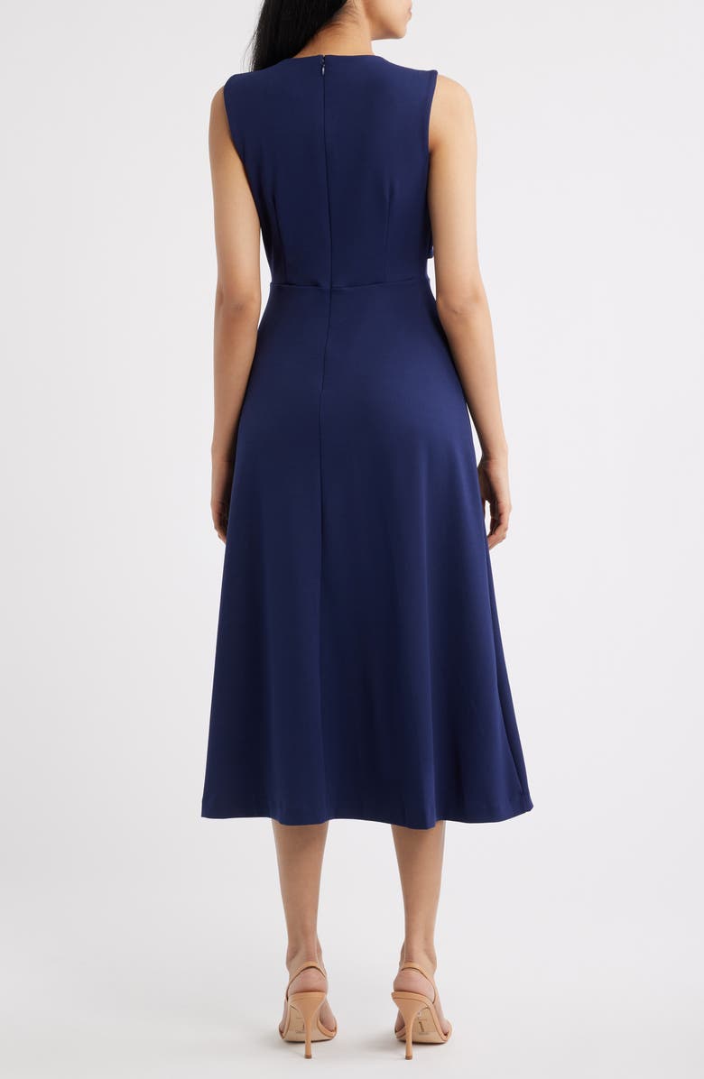 Anne Klein Twist Neck A-Line Midi Dress, Alternate, color, Deeep Navy